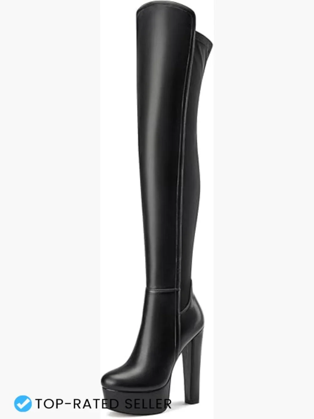 Thigh High Block Heel Over The Knee Boots Chunky Heel Side Zipper Stretch